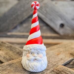 Vintage 1990's Partylite Santa Face w/ Peppermint Twist Hat Candle Snuffer, 4.5"